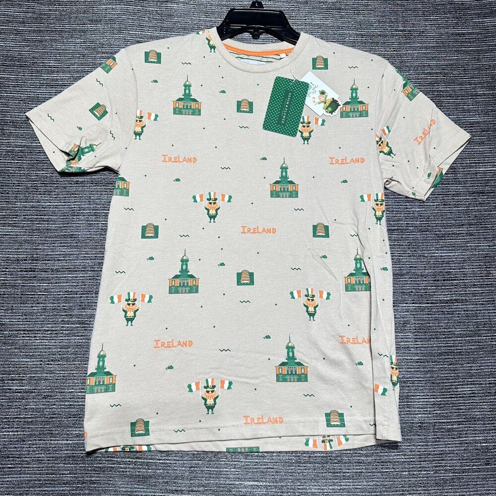 Denim & Flower T Shirt Men's S Tan Ireland St Patrick Irish Short Sleeve